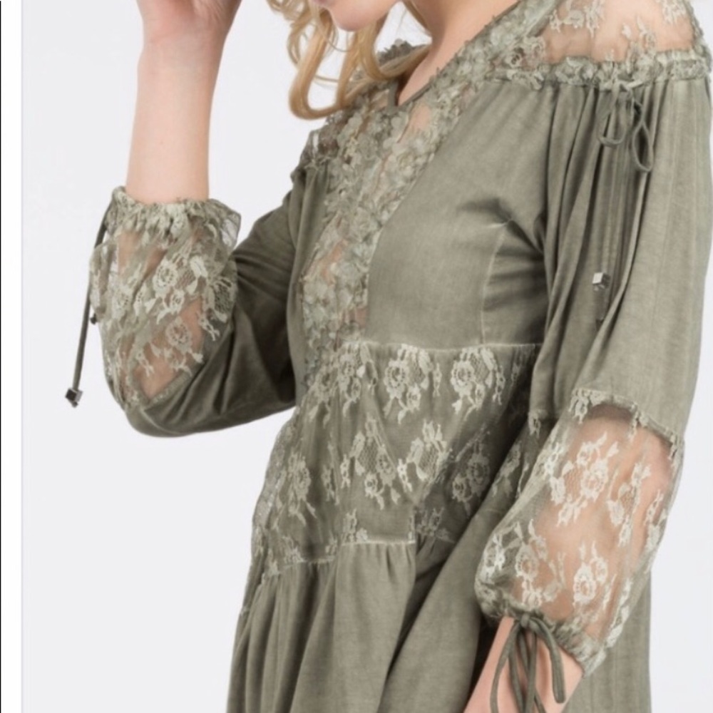 Pol Dried Herb Green Meadow Lace Trim Knit Top. - Picture 1 of 10